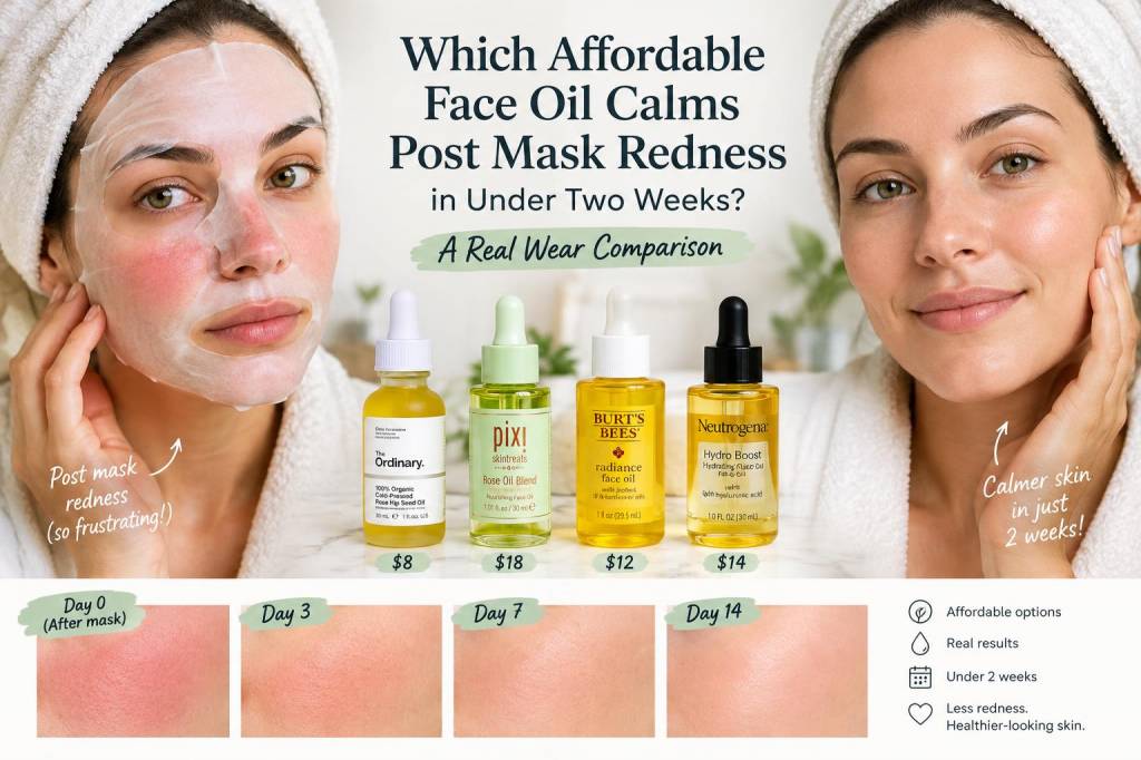 Which affordable face oil calms post-mask redness in under two weeks? a real-wear comparison